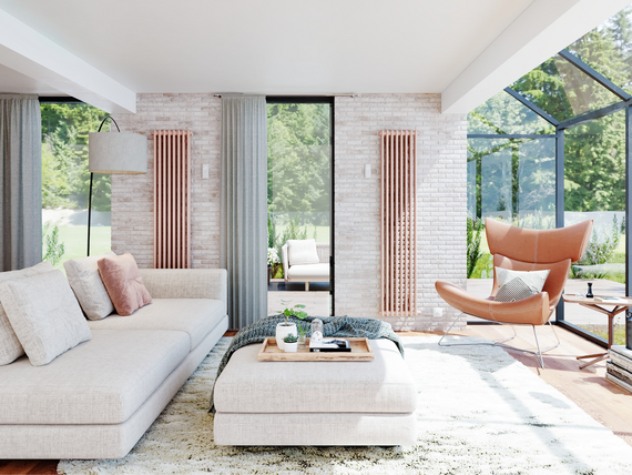 living modern cu fronturi de sticlă și radiatoare de design zehnder charleston